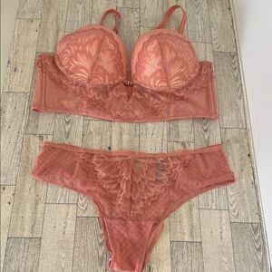NWOT Adore Me Lace Longline Bra & Brief Set in Terracotta Rose